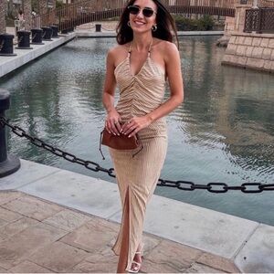 Zara linen blend striped midi dress